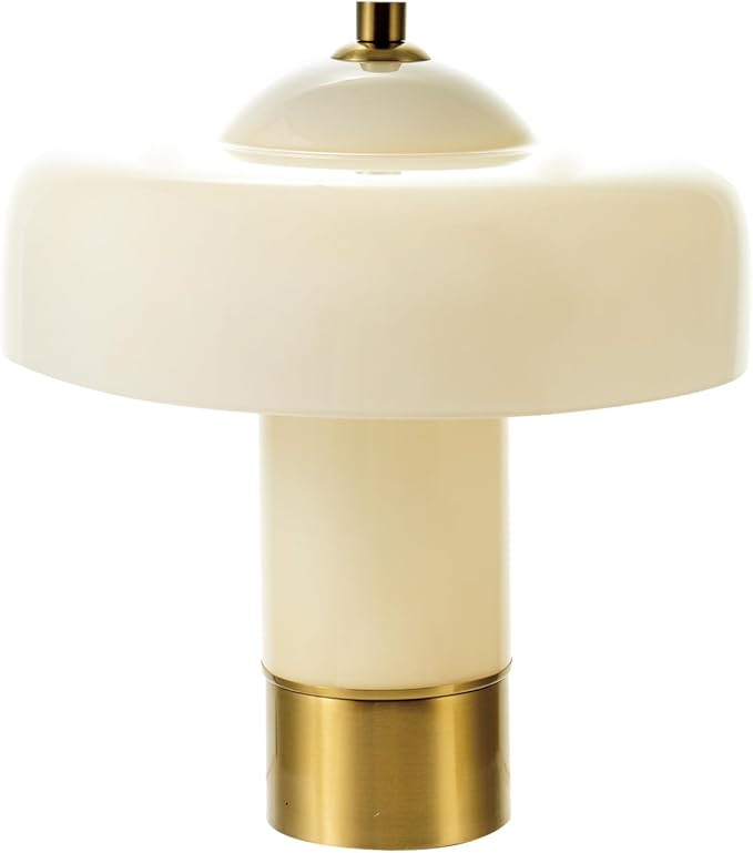 Creative Co-Op Cream Glass & Metal Dome Table Lamp with Antique Brass Accent | Amazon (US)