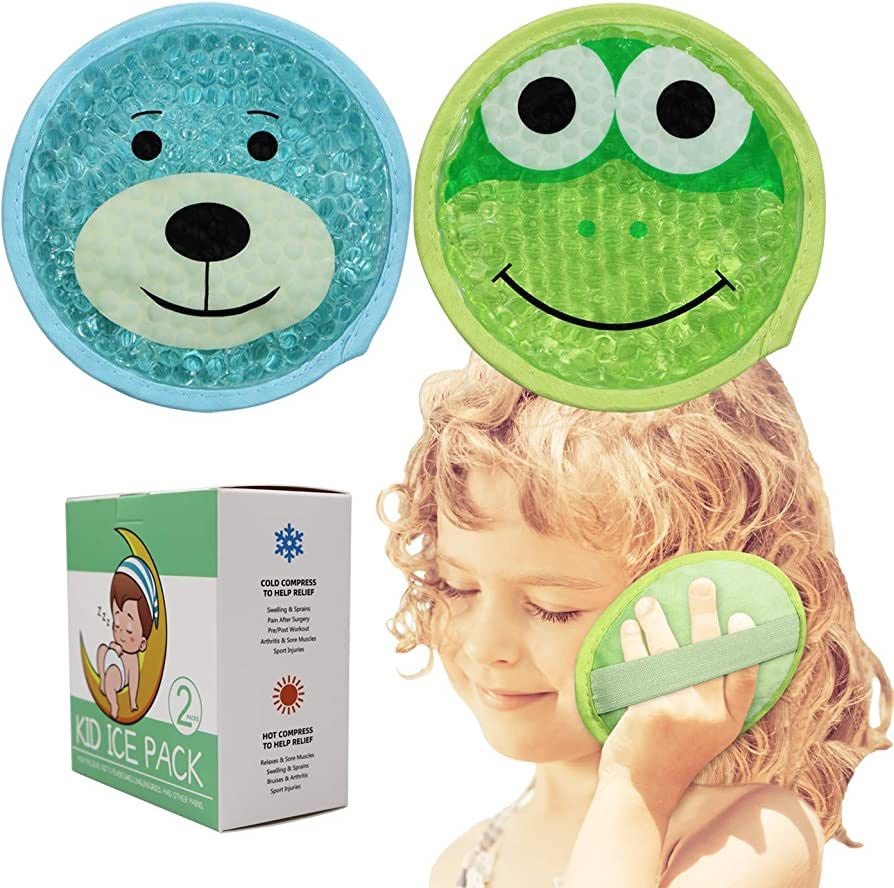 Large Kids Boo Boo Ice Pack,2 Packs Cute Heat Cold Gel Beads Packs for Kid's Fever,Pain Relief,Wi... | Amazon (US)