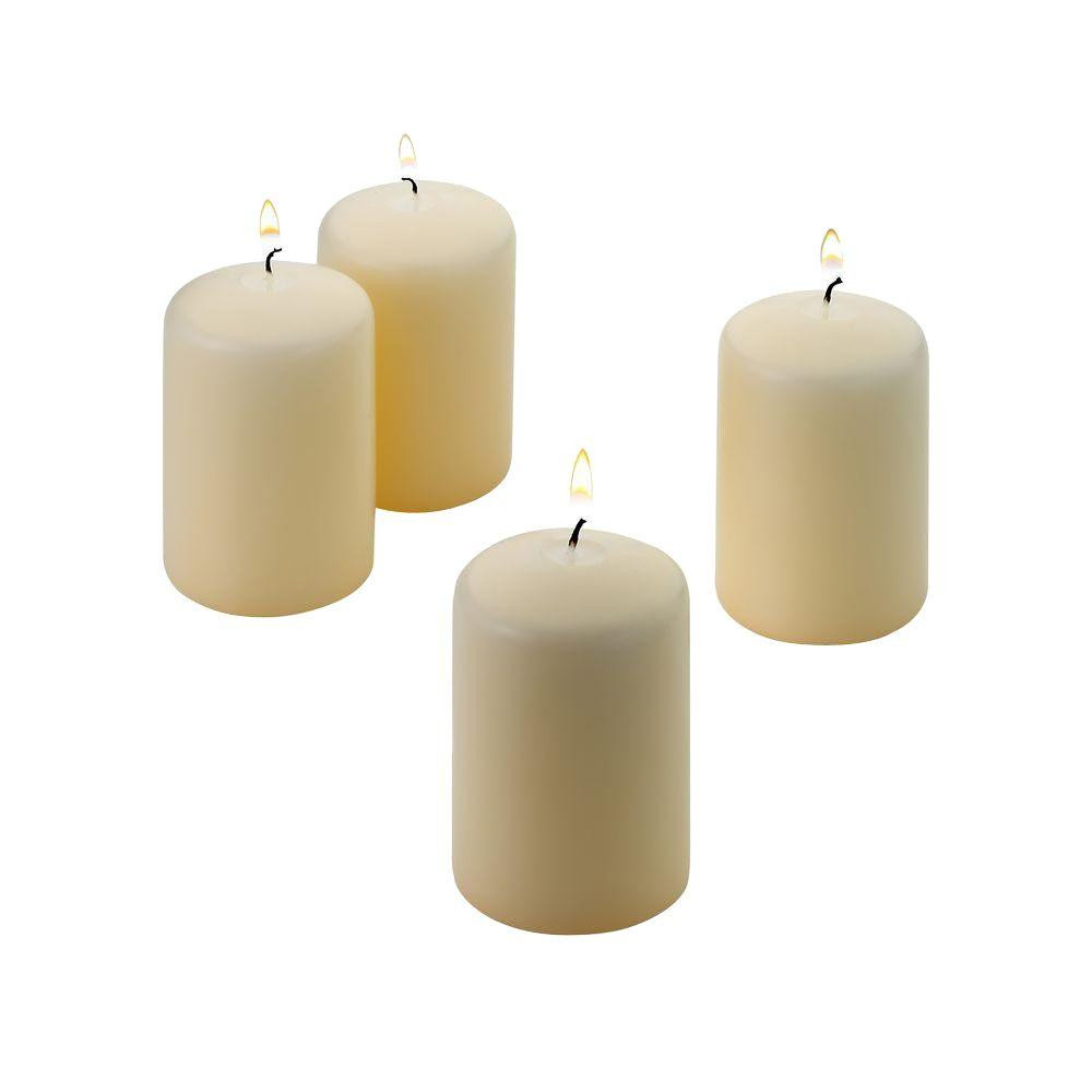 Light In The Dark 3 in. H x 2 in. W Unscented Vanilla Pillar Candle (Set of 4), Ivory | The Home Depot