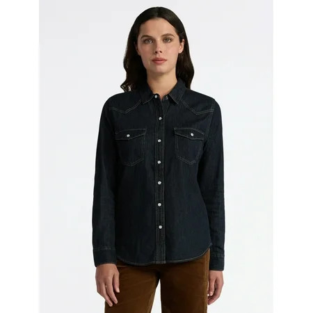 Time and Tru Women’s Lightweight Cotton Denim Shirt, Sizes XS-3XL | Walmart (US)