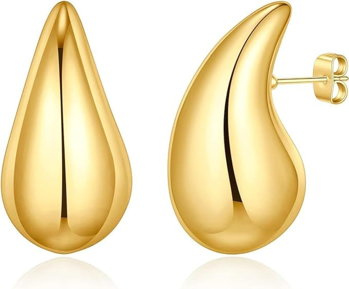 YWFLSS Extra Large Drop Earrings Bottega Earring Dupes Hypoallergenic Chunky Gold Hoop Earrings L... | Amazon (US)