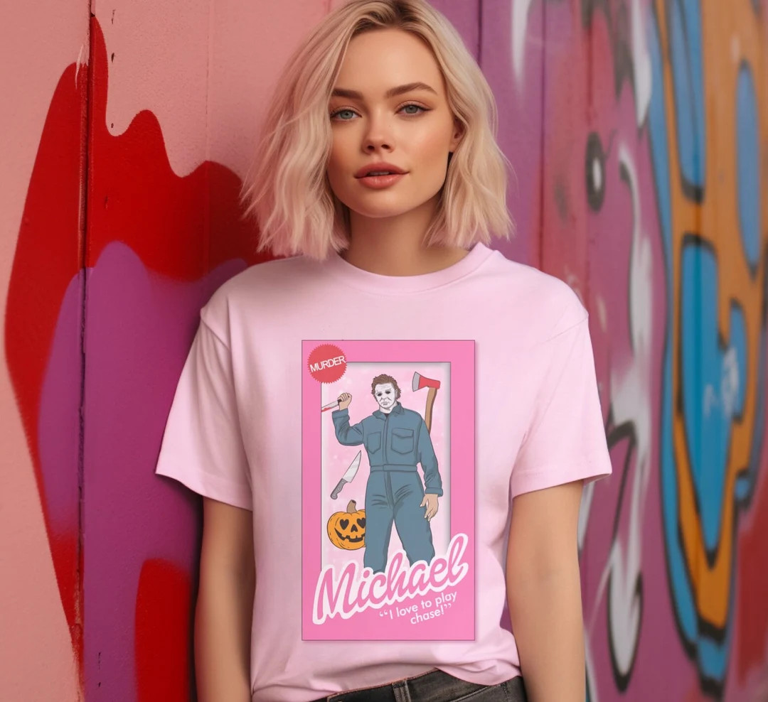 Michael doll tshirt, horror movie doll tshirt, funny Halloween graphic tee, pink spooky shirt, re... | Etsy (US)