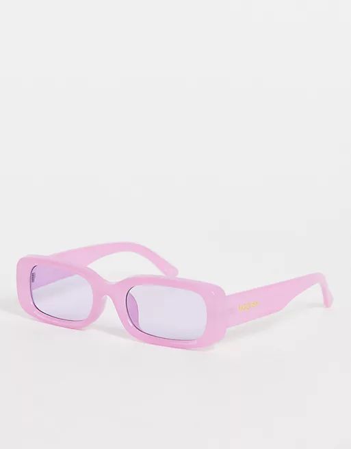 New Girl Order oblong 90s sunglasses in pink drench with tinted lenses | ASOS (Global)