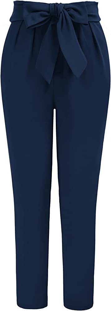 GRACE KARIN Women's Cropped Paper Bag Waist Pants with Pockets Office Casual Slim Fit Pencil Pant... | Amazon (US)