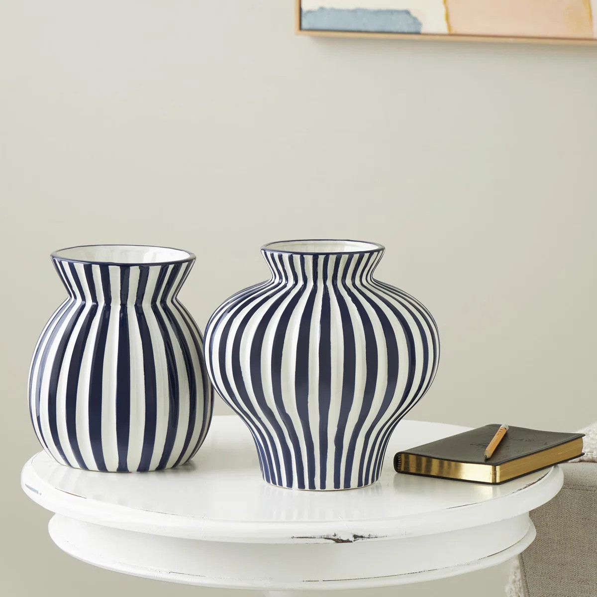 Ceramic Striped Rounded Decorative Vase with Varying Shapes (Set of 2) | Wayfair North America