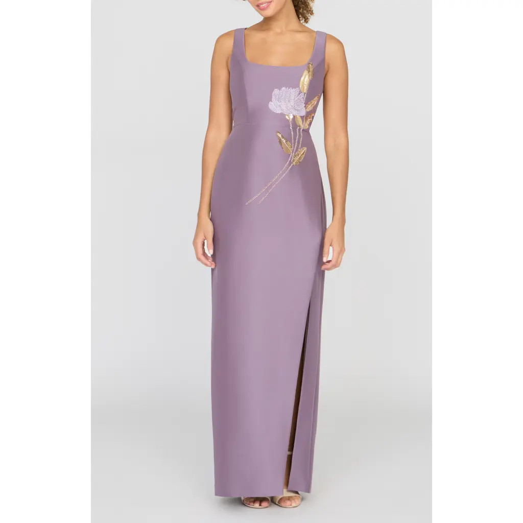 Kay Unger Paloma Beaded Placed Floral Sheath Gown in Heather at Nordstrom, Size 6 | Nordstrom