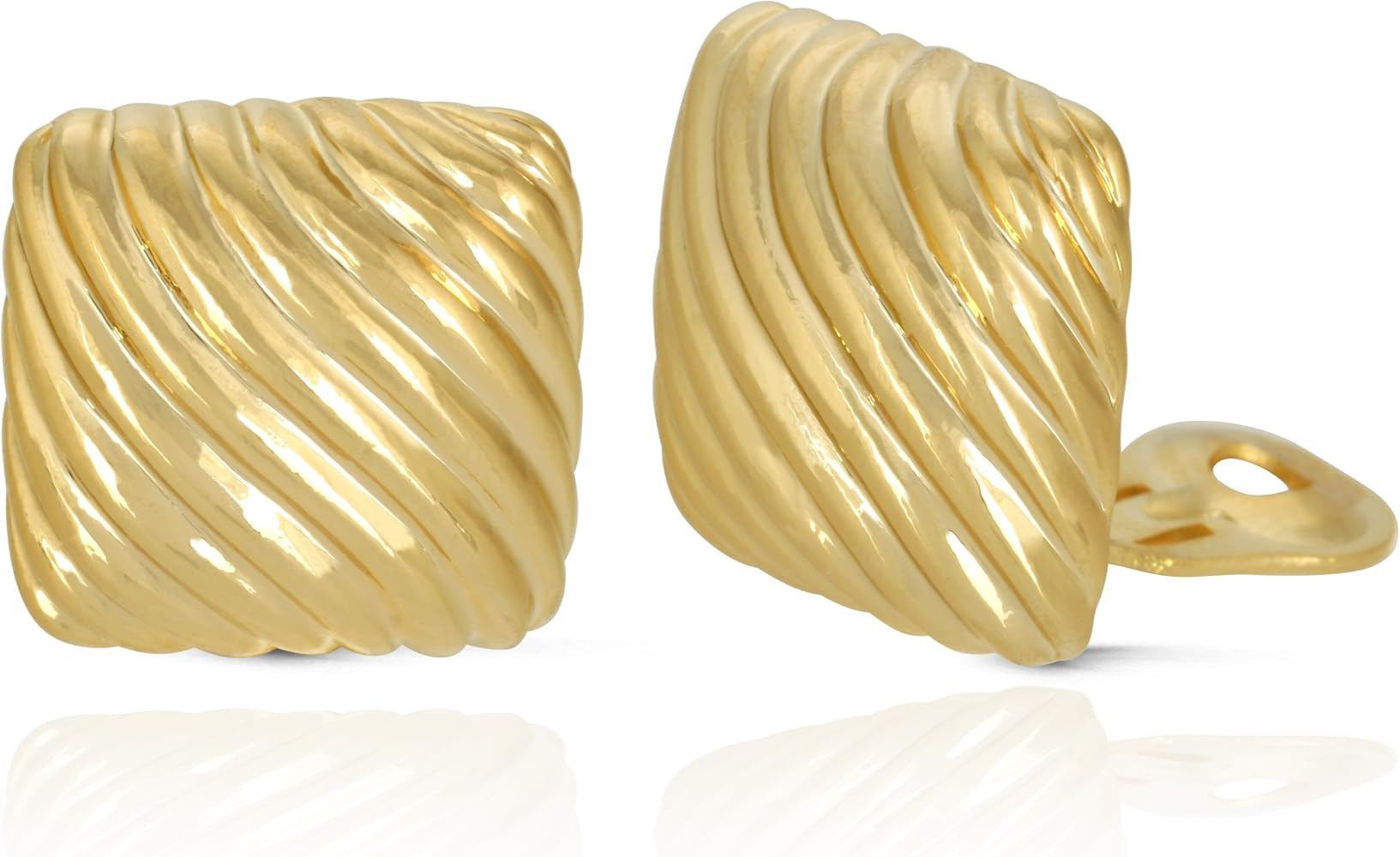 JanKuo Jewelry Gold Plated Square Wave Shining Polished Clip On Earrings | Amazon (US)