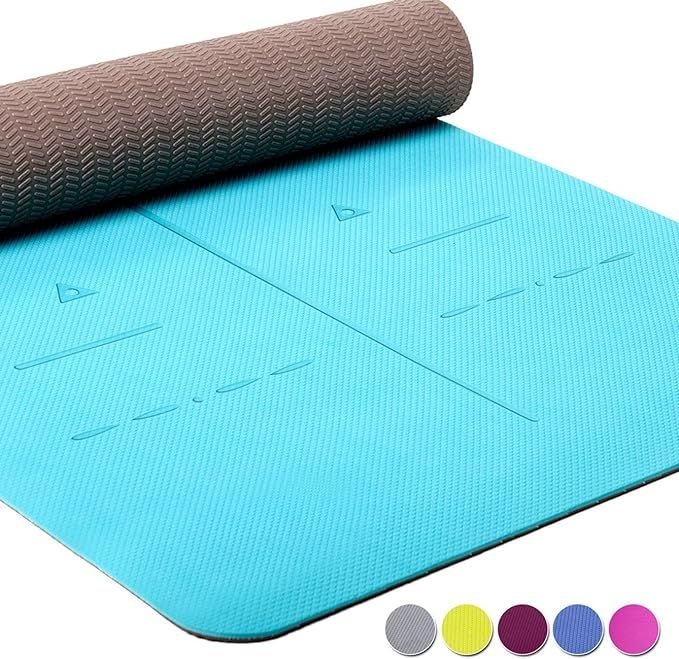 Heathyoga Eco Friendly Non Slip Yoga Mat, Body Alignment System, SGS Certified TPE Material - Tex... | Amazon (US)