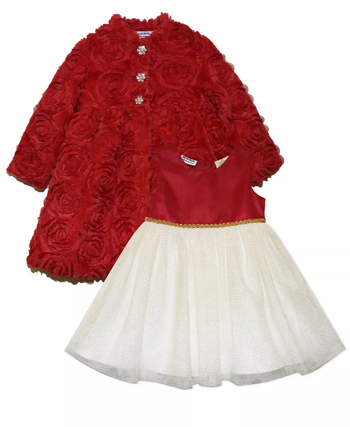 Little Girls Faux Fur Coat with Sleeveless Glitter Tulle Dress Set | Macy's