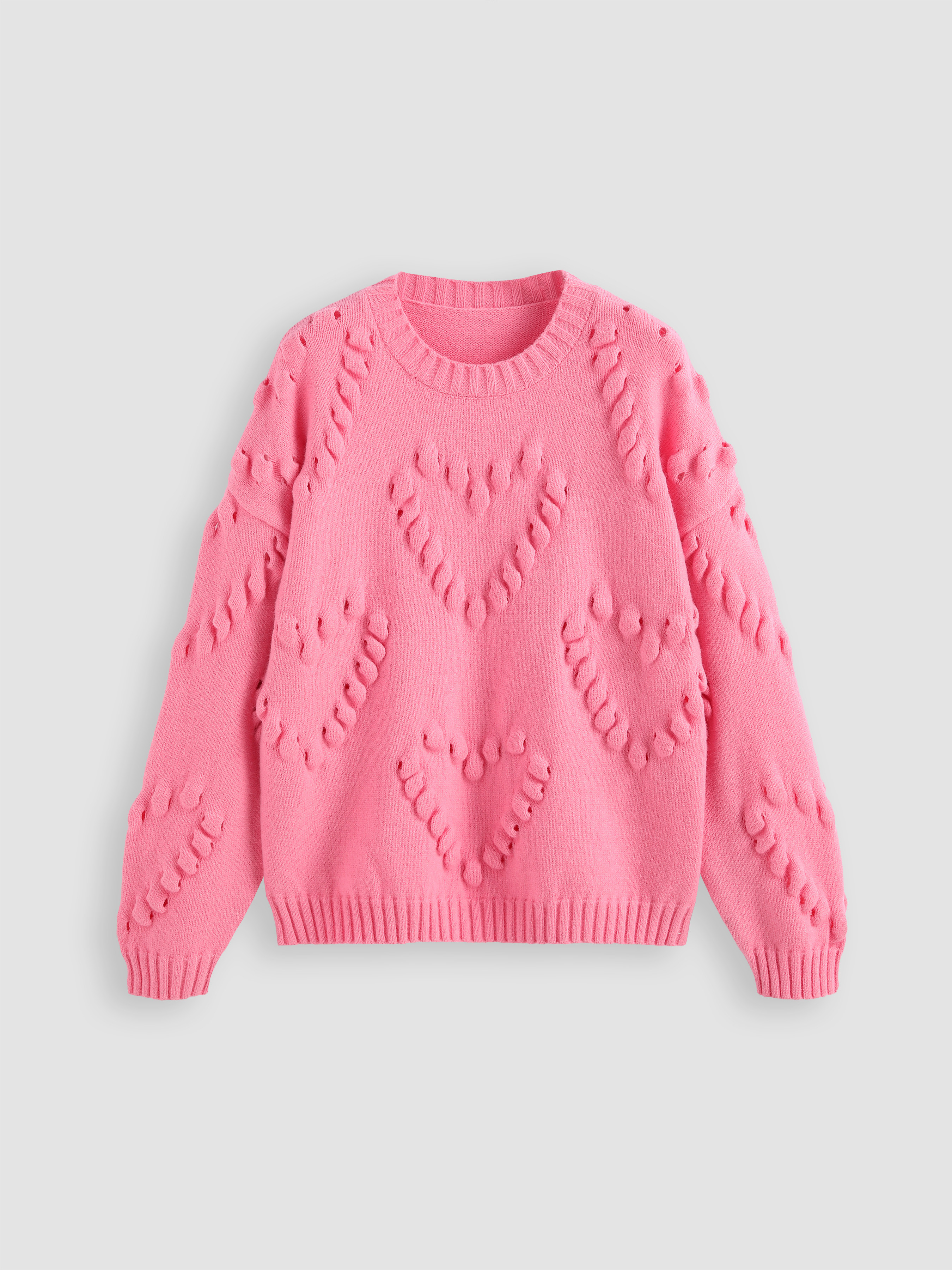 Christmas Knit Fabric Heart Pattern Texture Sweater For School Work | Cider