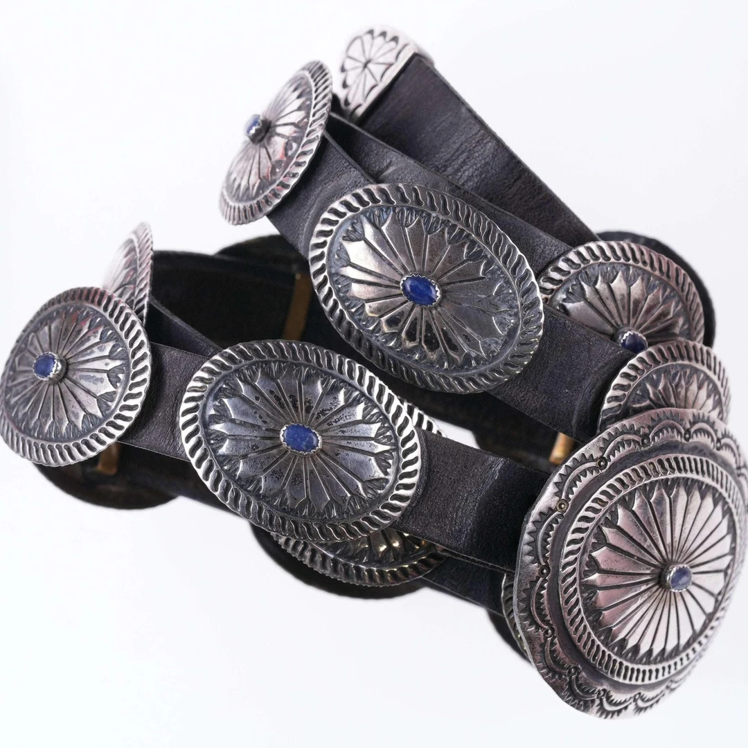 Vintage Native American Stamped Sterling and Lapis Concho Belt - Etsy | Etsy (US)