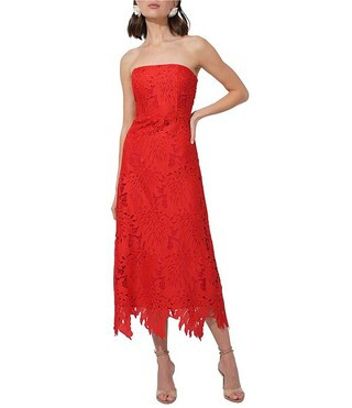 Jessika 3D Lace Strapless Neck Sleeveless Sheath Midi Dress | Dillard's