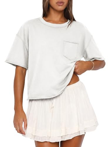 ATHMILE Womens Crop Tops Workout Shirts Gym Oversized Spring Summer Basic Tees Short Sleeve Casua... | Amazon (US)