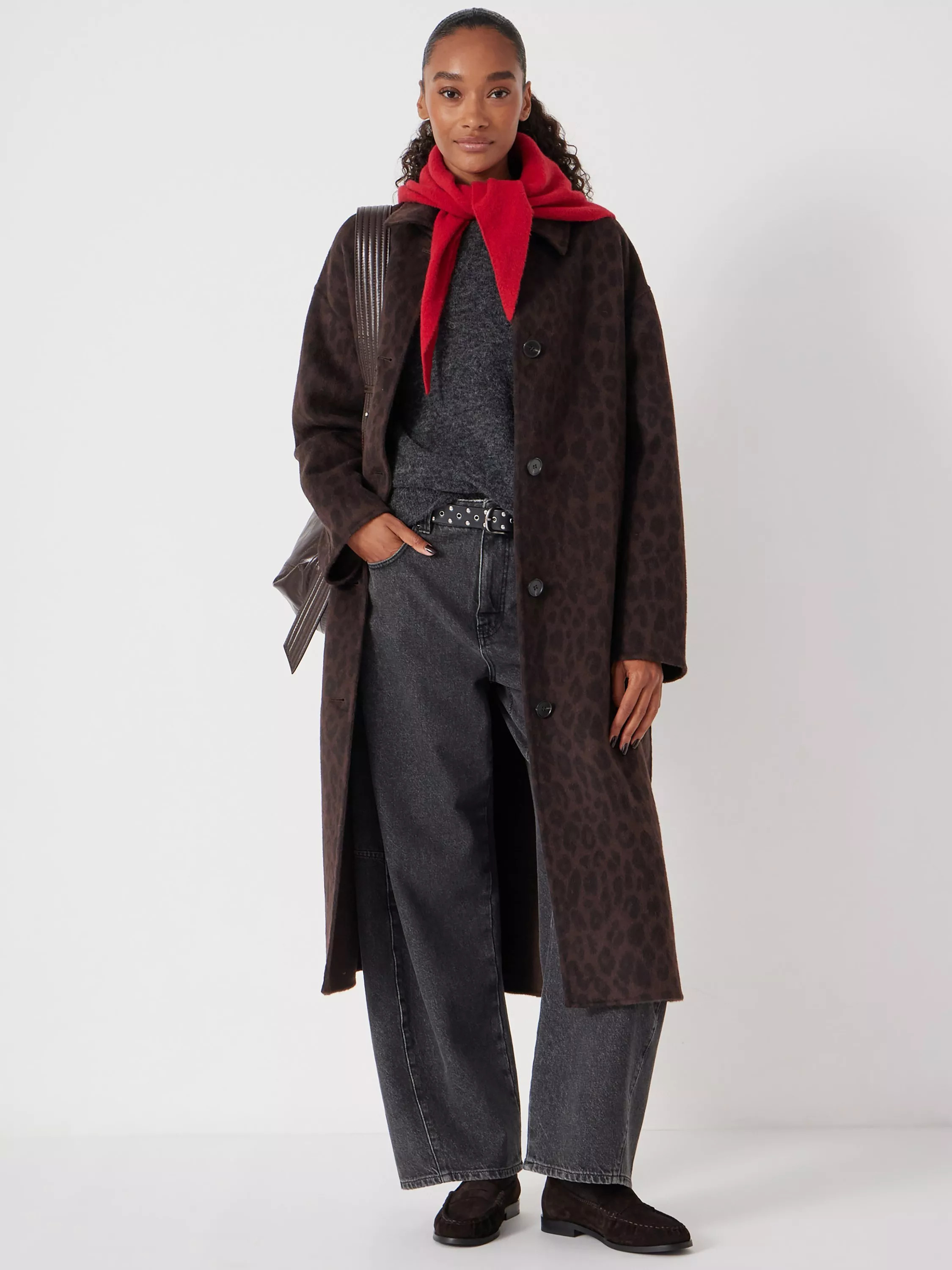 HUSH Edie Leopard Double Faced Pure Wool Coat, Brown | John Lewis (UK)