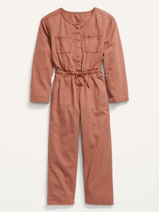 Long-Sleeve Twill Utility-Pocket Jumpsuit for Girls | Old Navy (US)