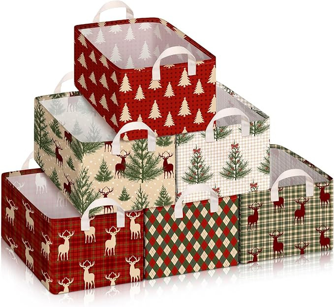 Boao 6 Pack Christmas Storage Bin Collapsible Large Christmas Storage Baskets for Gifts Canvas La... | Amazon (US)