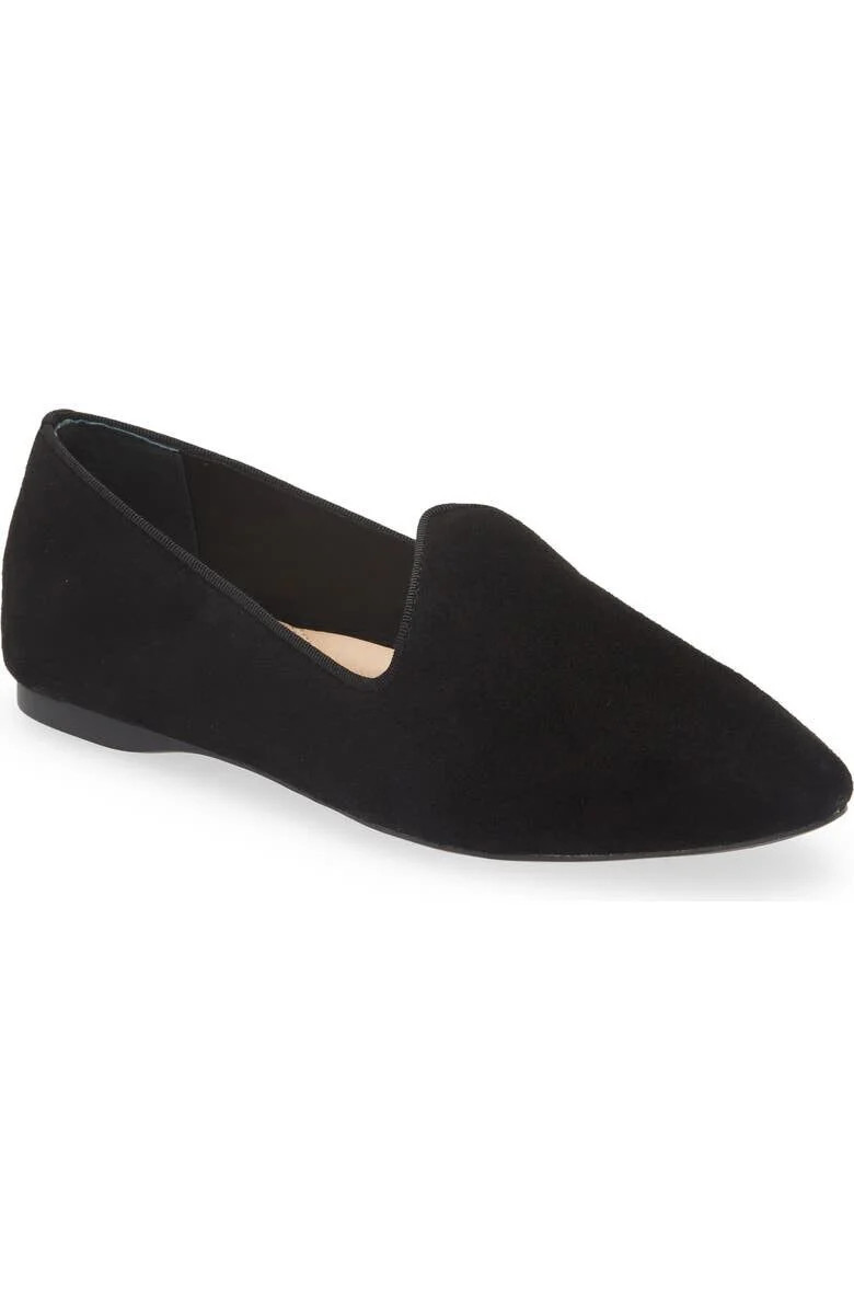 Birdies Heron Flat Women's US 8 Black Suede Almond Toe Comfort Slip-On KHD223 | Shop Simon