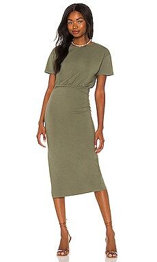 Lovers + Friends Easy Ruched Midi Dress in Olive Green from Revolve.com | Revolve Clothing (Global)