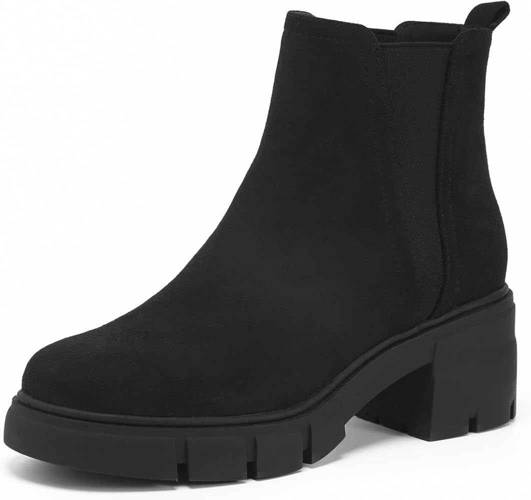 REDTOP Women's Chelsea Boots Elastic Chunky Block Heel Platform Lug Sole Ankle Booties | Amazon (US)