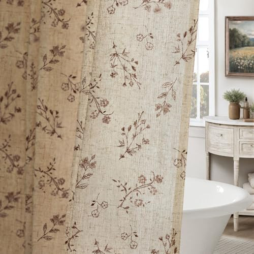 XOGUIBO Brown Floral Farmhouse Vintage Linen Shower Curtain, French Country Shower Curtains for Bathroom, 72Wx72H | Amazon (US)