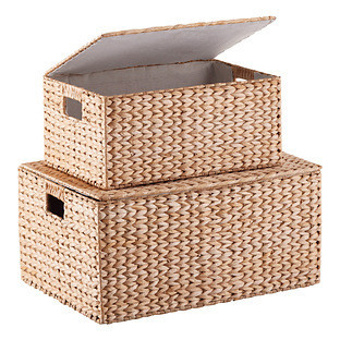 The Container Store® Large Artisan Rush Hinged-Lid Box Natural | The Container Store