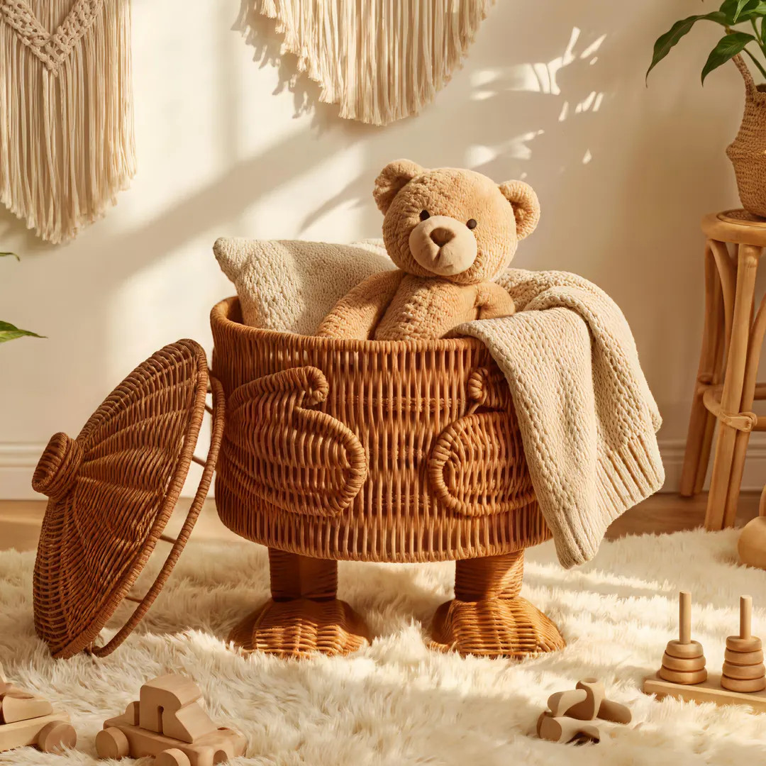 Cute Woven Basket with Legs, Fun Storage Bin with Lid, Kawaii Wastebasket, Quirky Planter, Nurser... | Etsy (US)