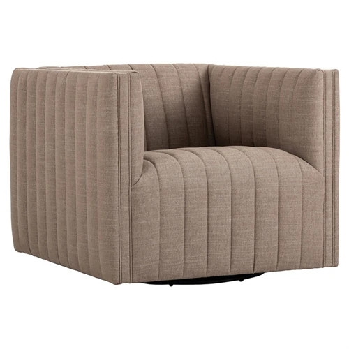 Augustine Mid Century Modern Crypton Nomad Taupe Tufted Swivel Chair | Kathy Kuo Home