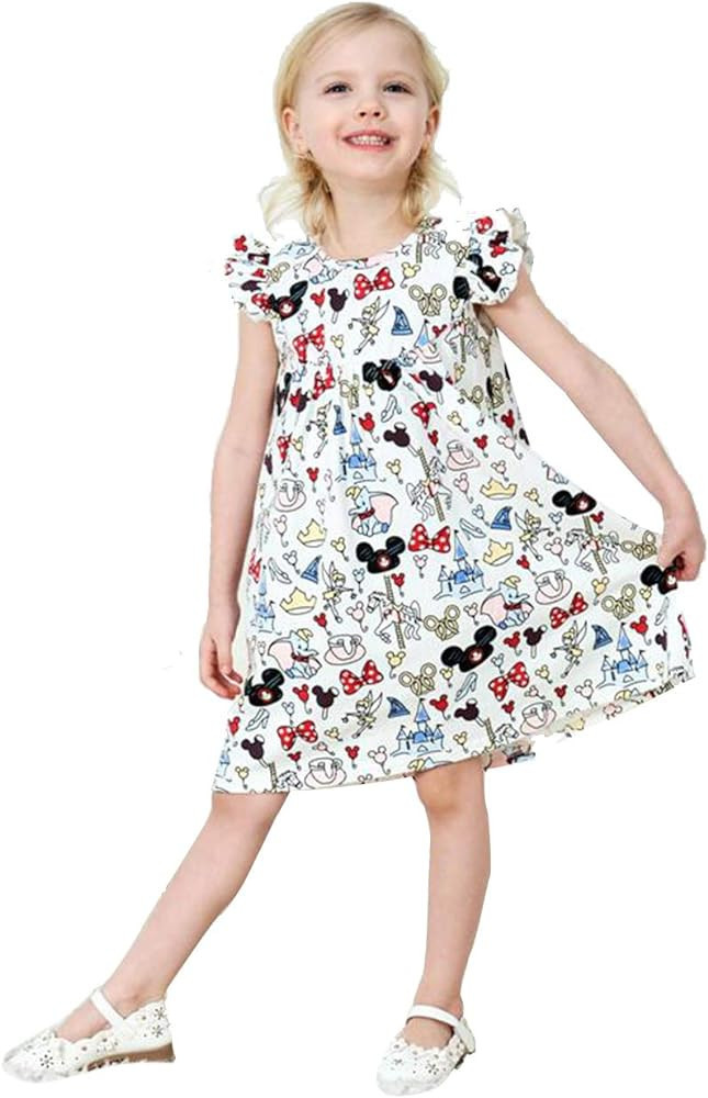 LZJLSQHYH Girls Summer Fashionable Casual Flutter Dress Children's Mickey Dress | Amazon (US)