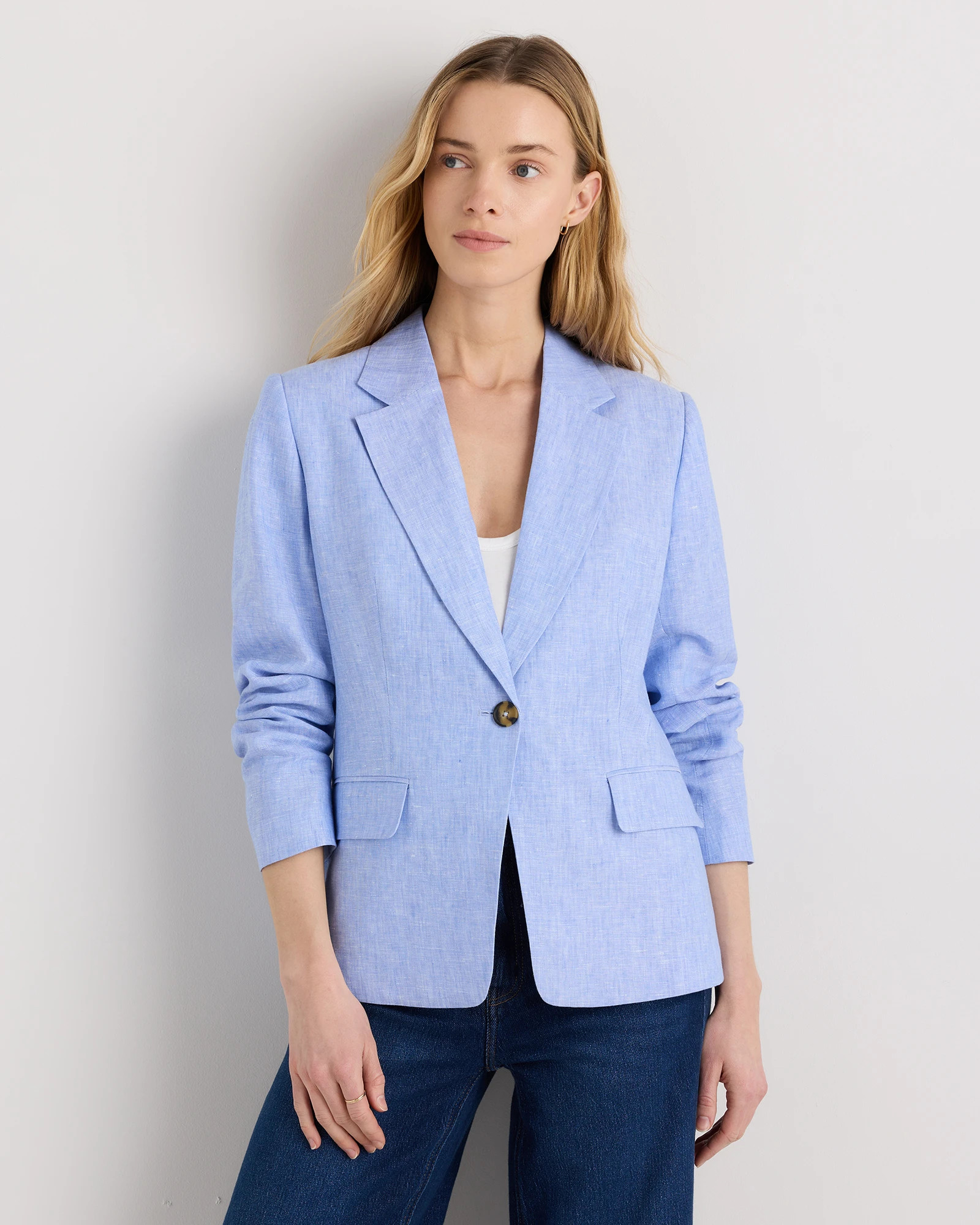 Quince | Women's 100% European Linen Structured Blazer in Black, Size XL | Quince