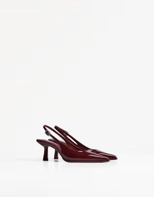 Bershka Kitten heel slingback shoes in burgundy | ASOS | ASOS (Global)