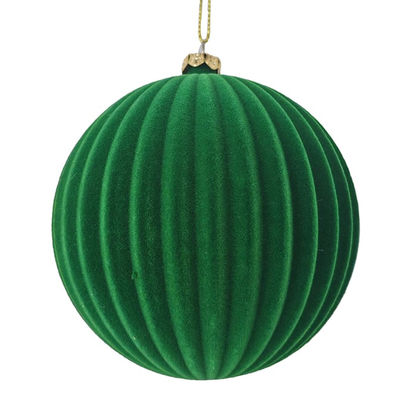 Classic Christmas Green Flocked Ball Ornament, 4" | At Home