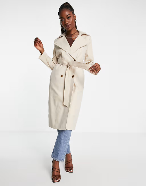 Ever New trench coat with tie belt in mink | ASOS (Global)