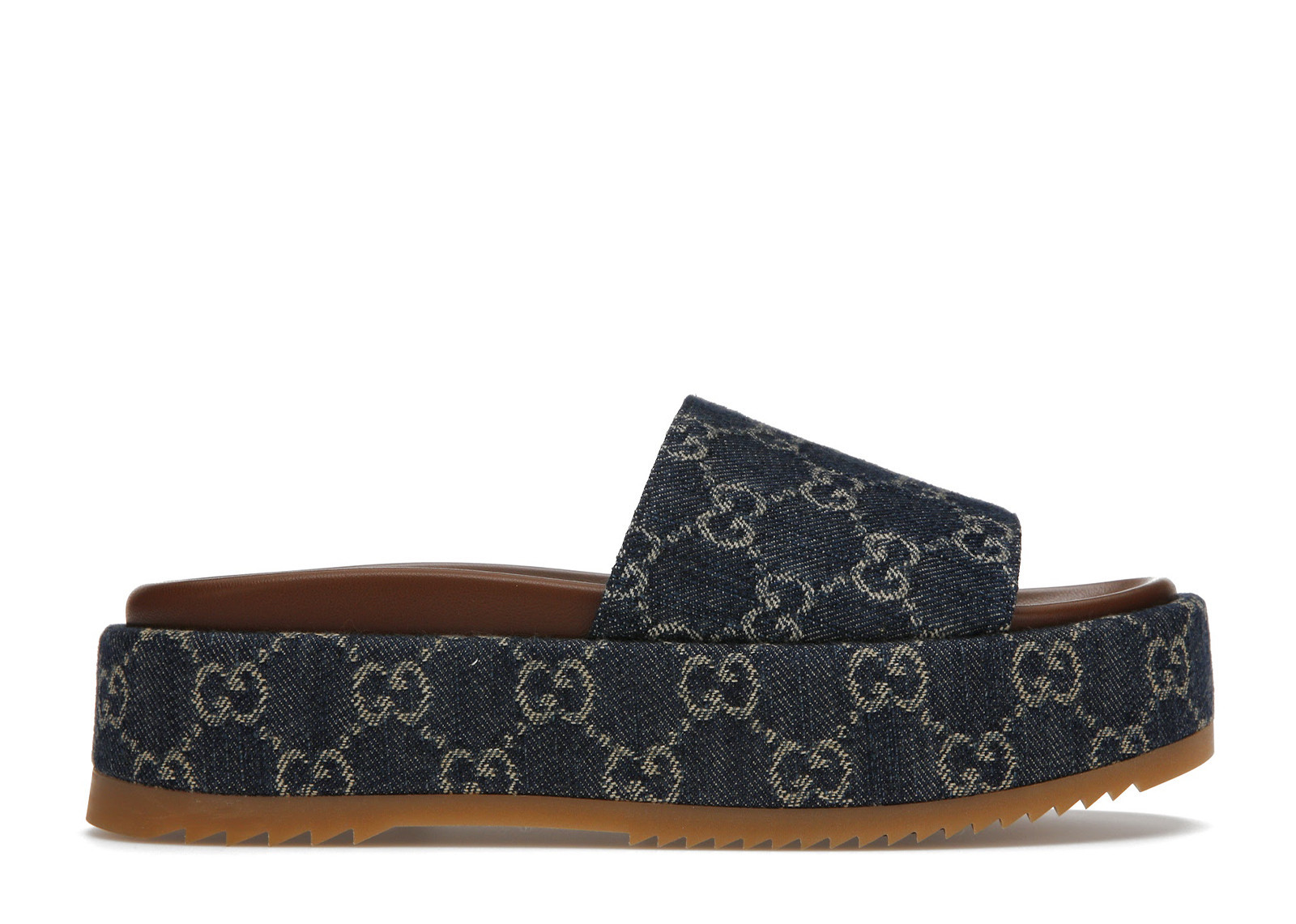 Women's Gucci Angelina Platform 55 mm Sandal Jacquard Denim Sneakers in Dark Blue/Ivory/Gg Jacquard | StockX