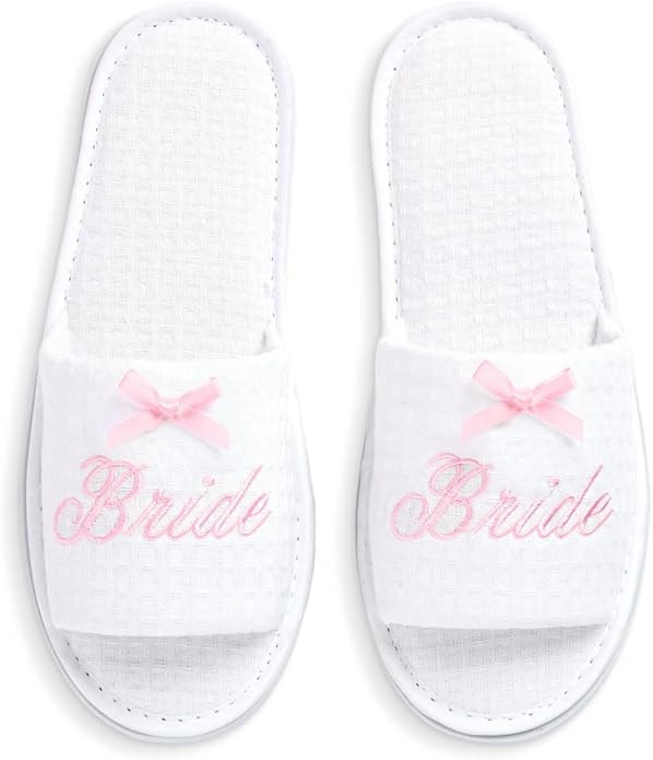xo, Fetti Bride Waffle Slippers, White + Pink | Bride To Be Gift, Bachelorette Decorations, Weddi... | Amazon (US)
