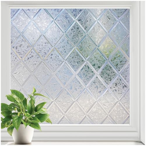 rabbitgoo Window Privacy Film, Decorative Privacy Window Film Sun Blocking, Frosted Glass Cling for Home Door, Non-Adhesive Static Cling Sticker Covering Heat Blocker, Clear, 17.5" x 78.7" | Amazon (US)