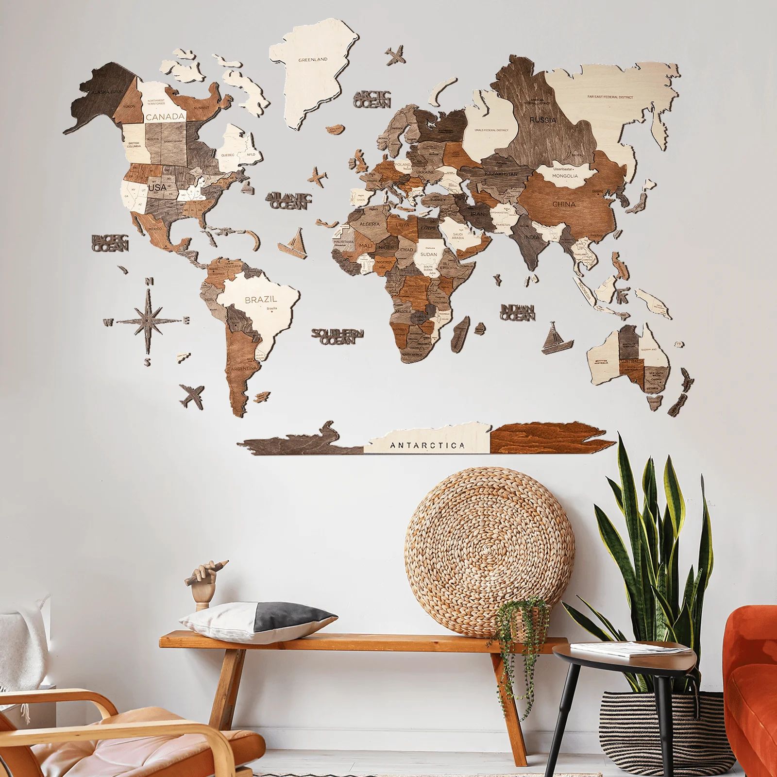 3D Wooden World Map Multicolor | Enjoythewood
