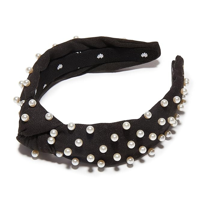 Lele Sadoughi Slim Woven Pearl Knotted Headband - Black | Amazon (US)