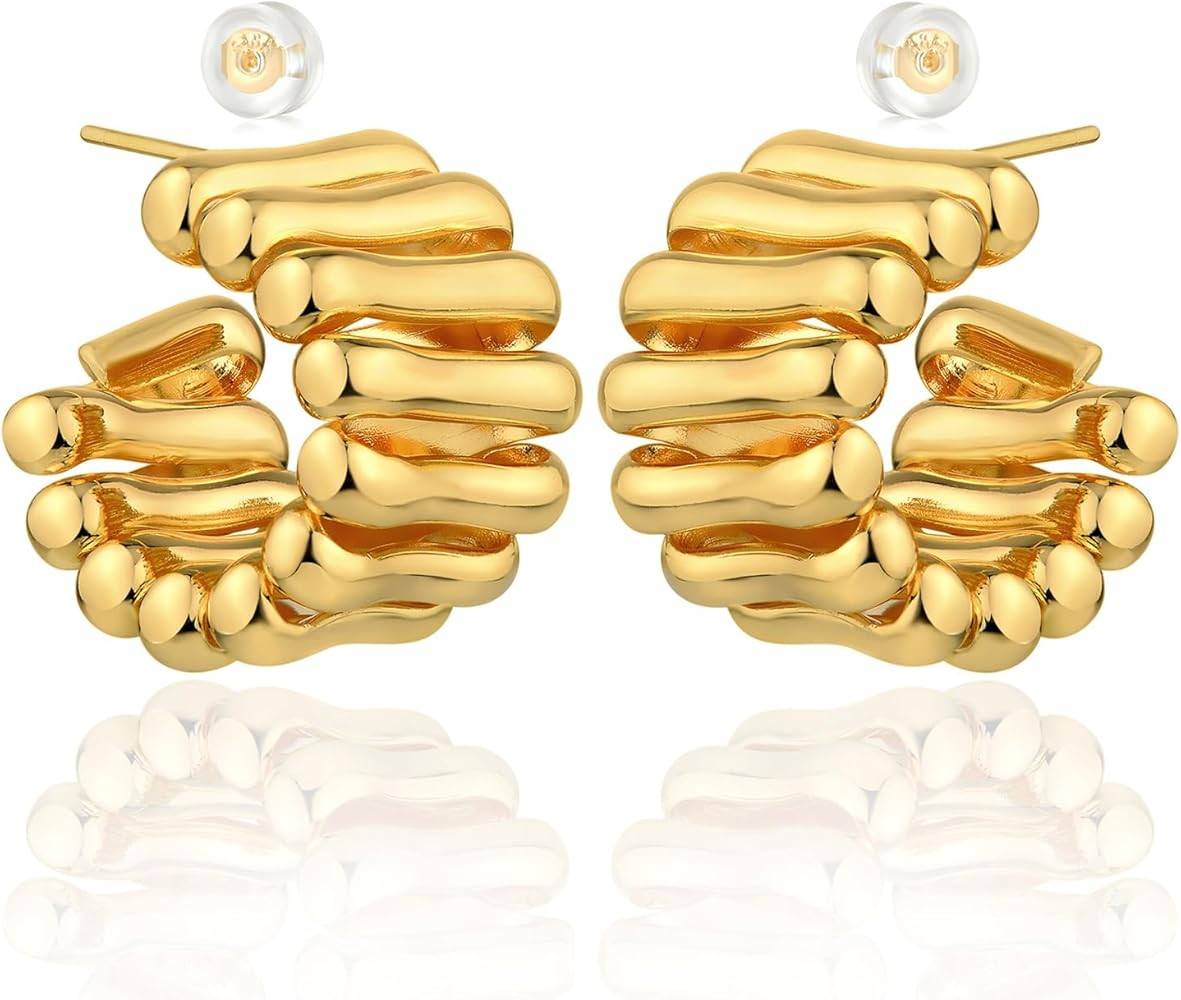 MEVECCO Gold Hoop Earring Sterling Silver Post Open Hoops 18K Gold Plated Small Hypoallergenic Gr... | Amazon (US)