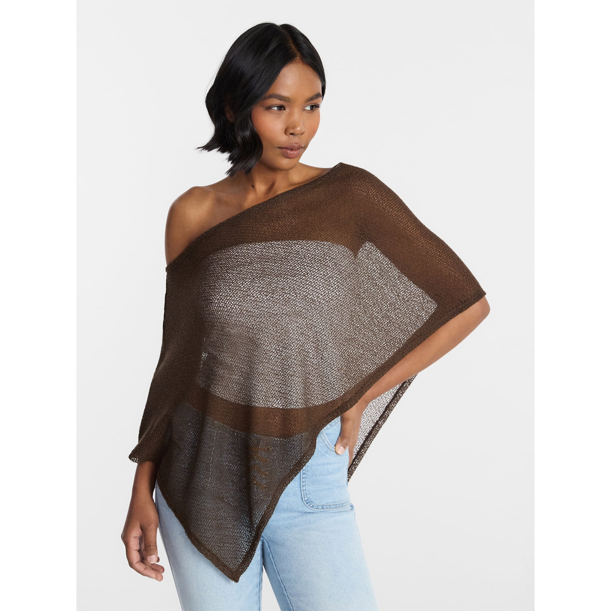 No Boundaries Asymmetrical Hem Knit Poncho Top, Women's XXS-XXL | Walmart (US)