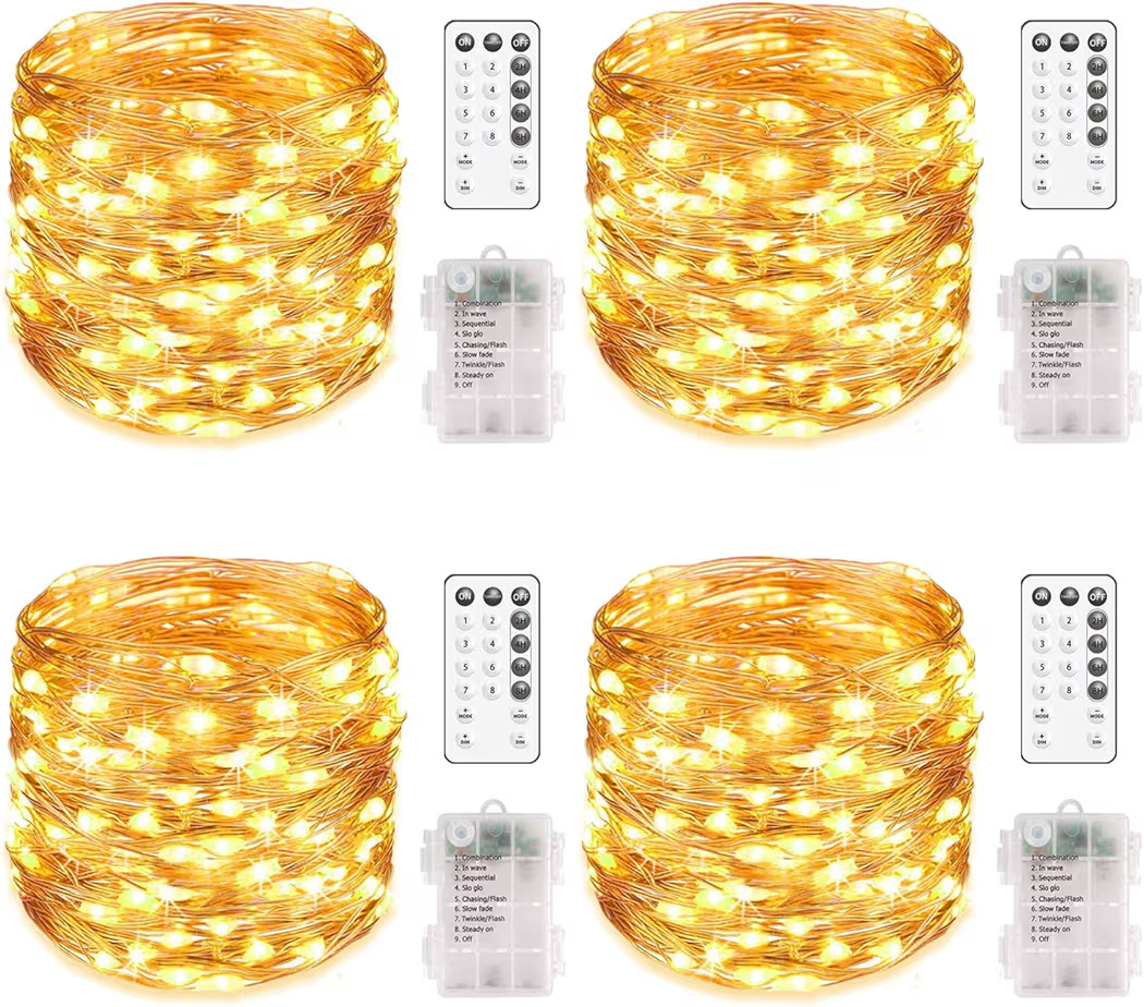 MUMUXI 4 Pack 20 ft Remote Control Fairy Lights Battery Operated String Lights with Timer, 60 LED... | Amazon (US)