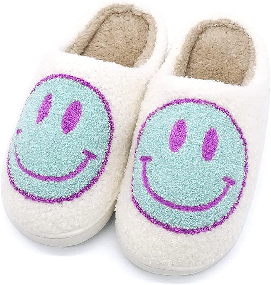 Smiley Face Cozy Plush Comfy Warm Slide on House Slipper with Memory Foam Home Slip-on Fur Slippe... | Amazon (US)