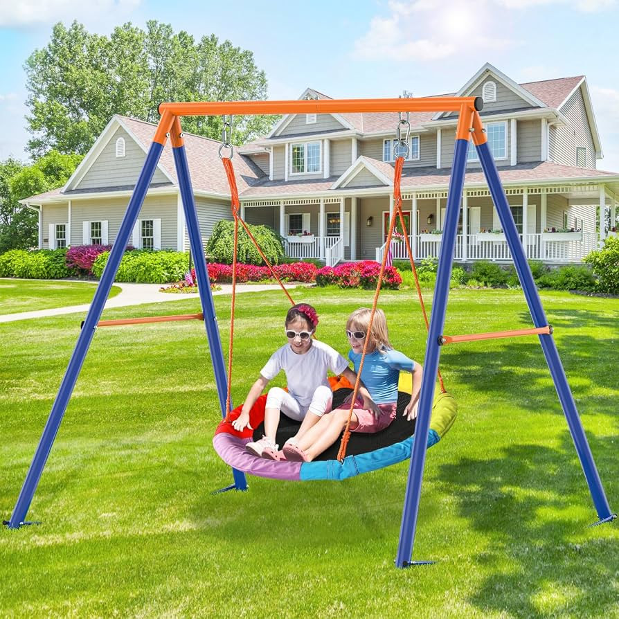 GIKPAL Saucer Swing with Stand for Kids Outdoor, 440lbs Swing Set with Heavy-Duty Metal Frame and... | Amazon (US)