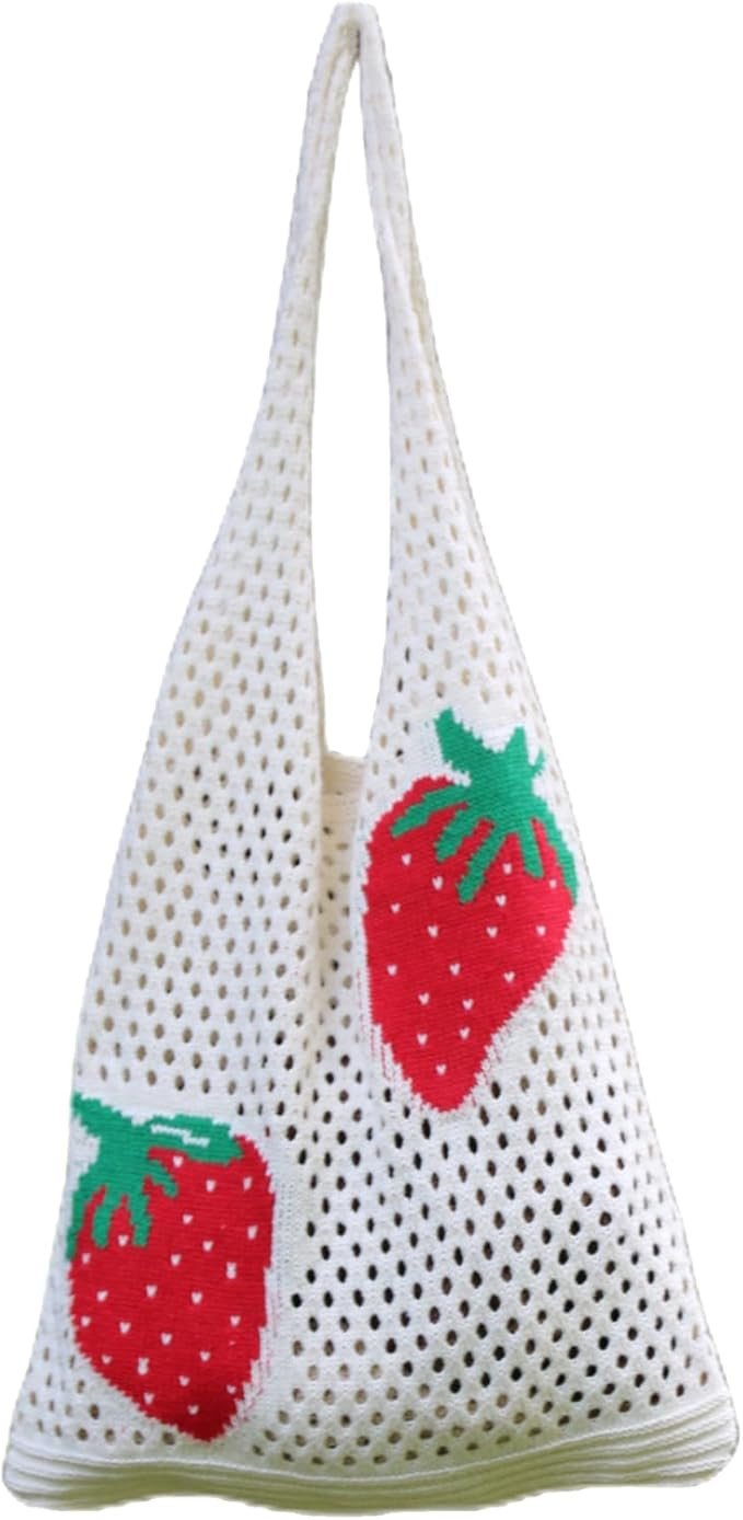 Crochet Bags for Women Crochet Tote Bag Strawberry Pattern Crochet Beach Bags for Women Handbags ... | Amazon (US)