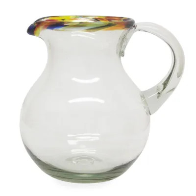 Colorful Handcrafted Mexican Blown Glass Pitcher (84 oz) | NOVICA