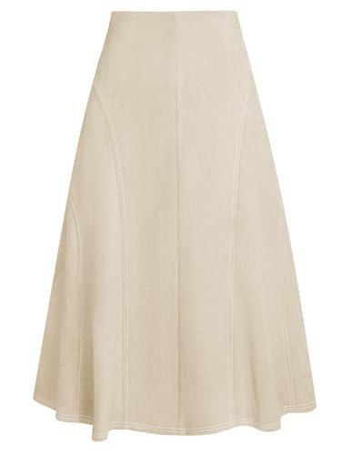 Kate Kasin Women's Suede Midi Skirt 2025 Fall Winter High Waist A Line Skirt Khaki | Amazon (US)