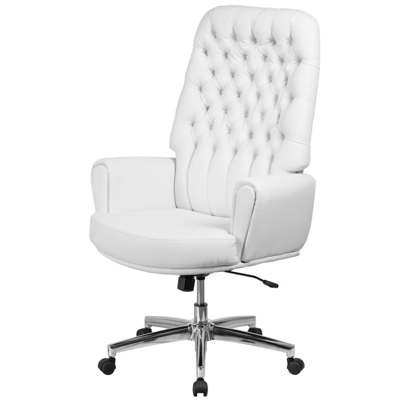 Delacora FF-BT-444 29 Inch Wide Leather Executive Swivel Chair with Arms White Indoor Furniture Chai | Build.com, Inc.