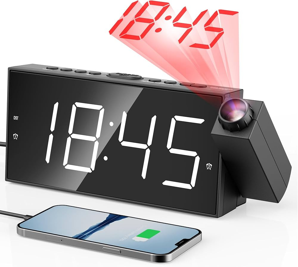Digital Projector Alarm Clocks for Kids Bedroom,Plug-in LED Display Clock with 180° Projection on Ceiling Wall,Dual Alarms for Heavy Sleepers,Battery Backup,USB Charging Port,Easy-to-Set,Dimmer,Snooze | Amazon (US)