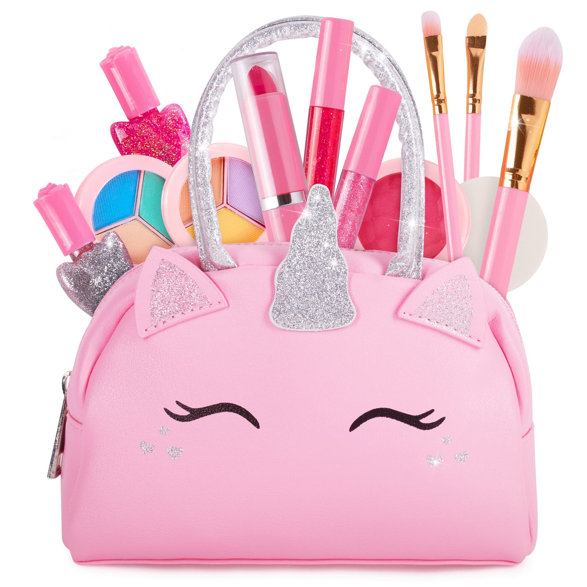 Kids Real Makeup Kit with Pink Unicorn Purse, Non Toxic Washable Make Up Set - Unicorn Toys for G... | Amazon (US)