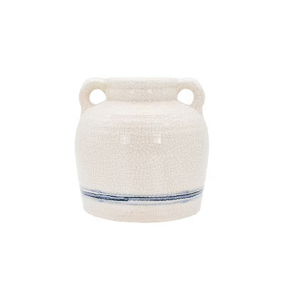 Vintage Crackle Vase with Handles Blue Stripe Stoneware by Foreside Home & Garden | Target