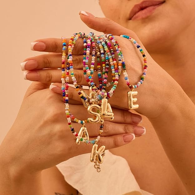 VRIUA Colorful Initial Necklaces for Women – Bubble Letter Necklace Handmade Beaded Necklace Da... | Amazon (US)